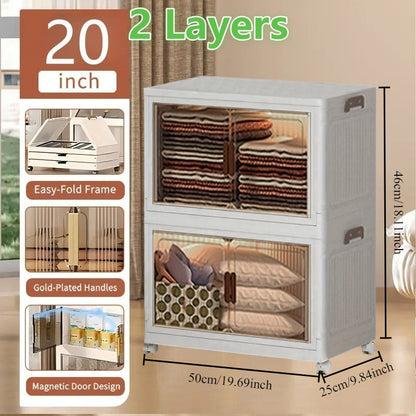 50 cm Wide Folding Storage Cabinet with Wheels and Lids in One to Six-Tier Stackable Options