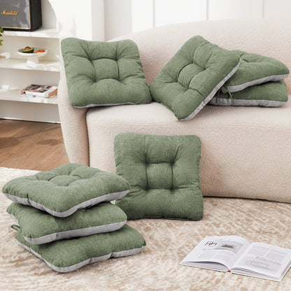 Tufted Chair Cushion Sets in 4- or 8-Piece Options with M/L Sizes, Tie Straps and 12 Color Choices