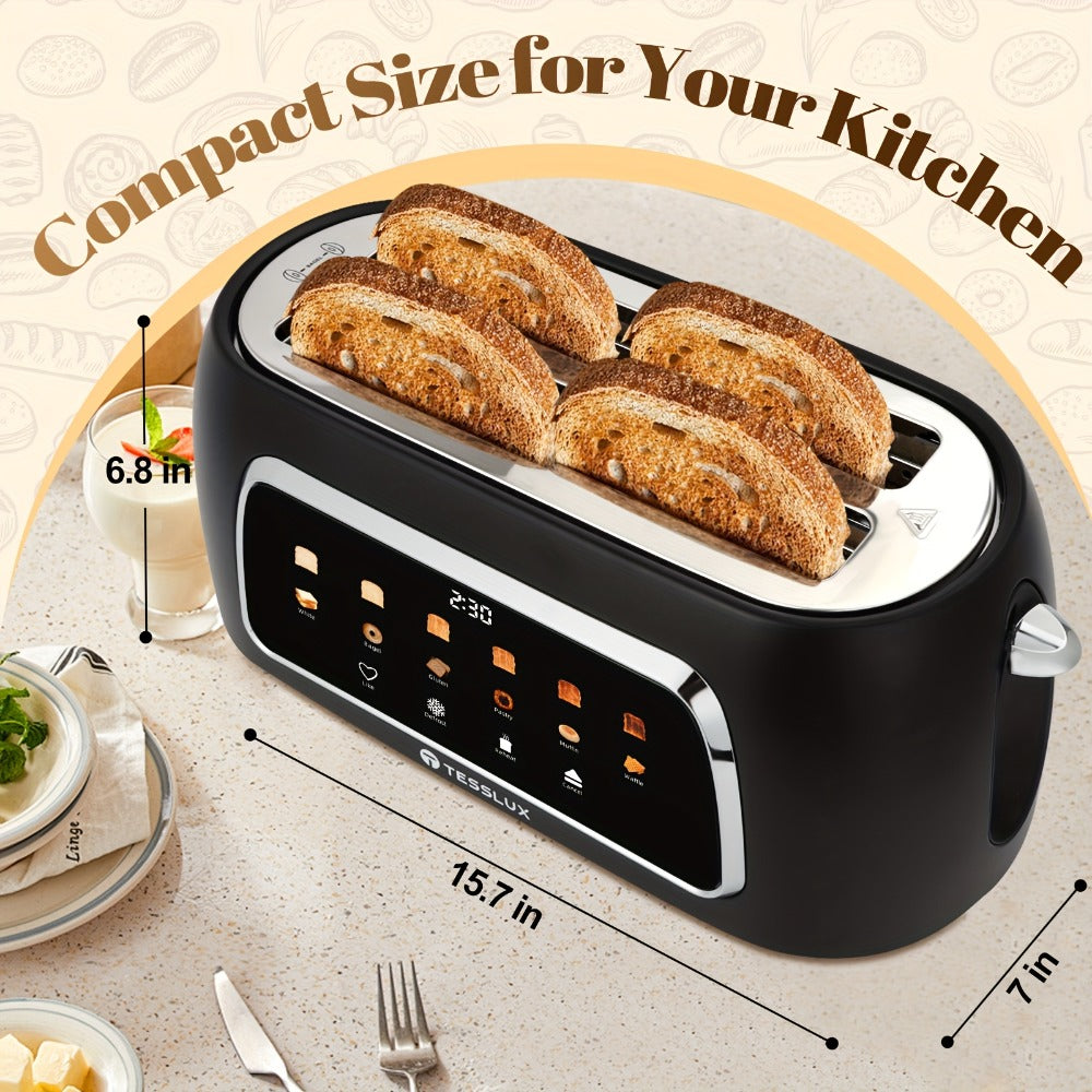 Four-Slice Long-Slot Toaster with Touchscreen, Six Browning Levels, Digital Timer and White or Black Finish