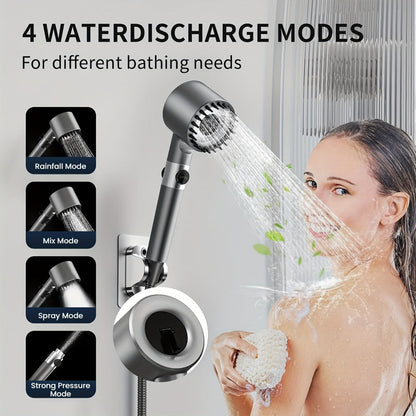 Four-Piece High-Pressure Wall-Mount Shower Head Set with Turbine Spray, Six Filters and 68-Inch Hose