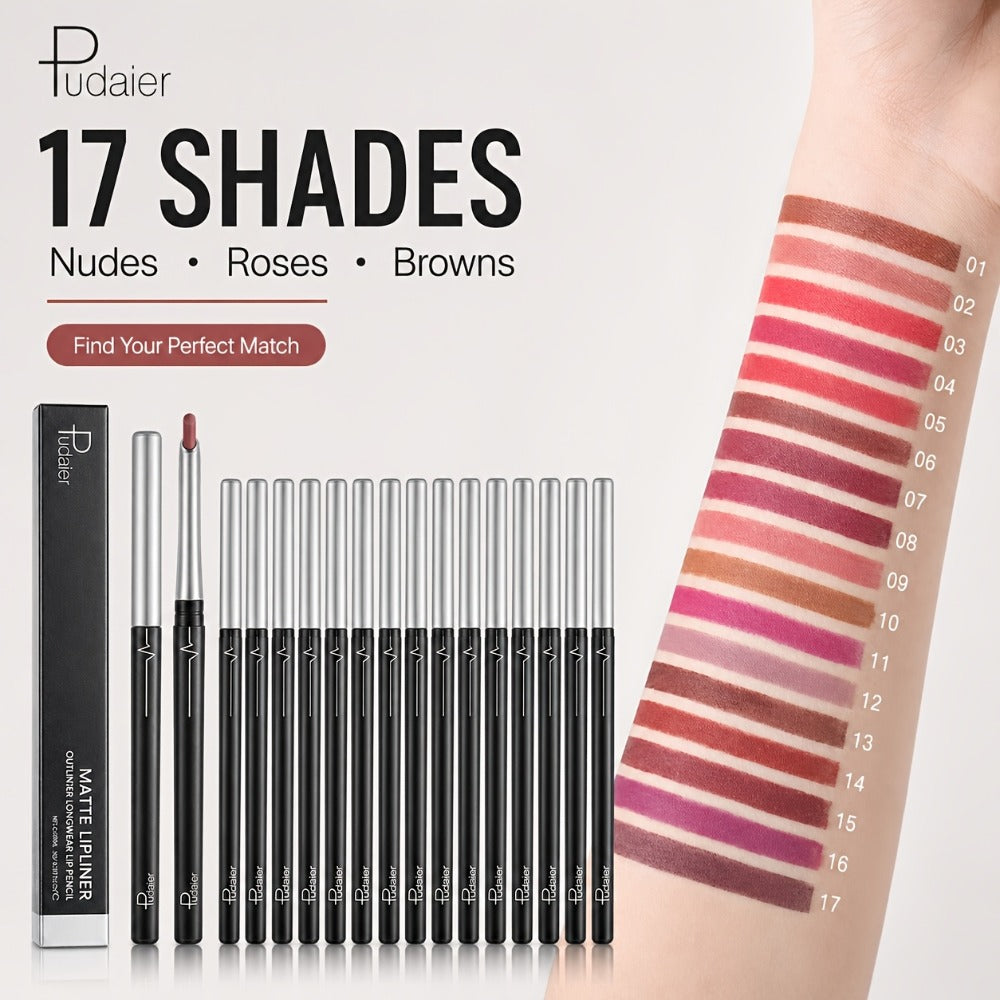 Matte Lip Liner Pencil with Eleven Numbered Checkout Shades from 01 to Color #17 for Defined Lip Looks