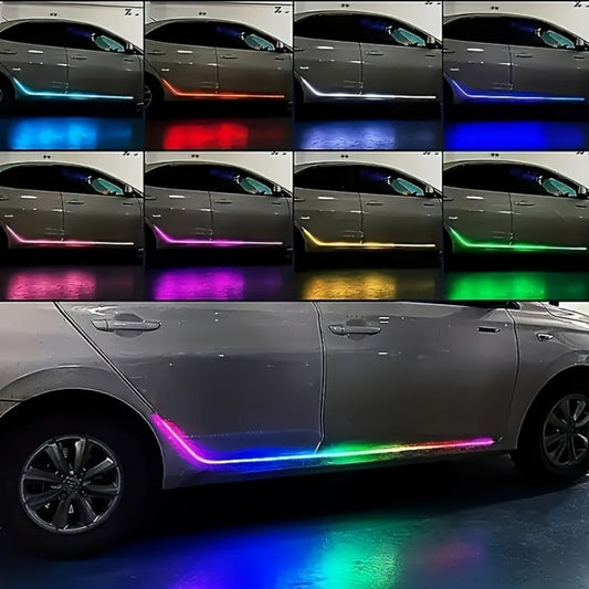 RGB LED Strip Lights Car Interior 60 Inch 2 Pack - Neon Door Pedal Sill Accent Light with Remote Control, USB Powered, 16 Colors Music Sync, Racing Effect for Car Truck Pickup