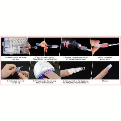 Poly Gel Nail Extension Form Kit - 192pcs Dual Forms, 96pcs Reusable Pads, 8 Shapes Acrylic Mold, Brush Pen