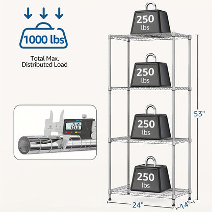 Metal Storage Shelving Unit Heavy Duty Adjustable 4 5 Tier Steel Shelf Rack for Garage Kitchen Pantry Workshop Black Chrome MZG
