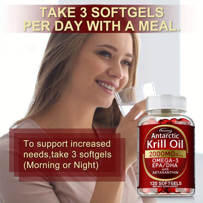 Antarctic Krill Oil 2000mg Softgels 120 Count with Astaxanthin EPA & DHA — High Absorption Omega-3 for Bone Immune Heart & Joint Health Support for Women and Men Gluten-Free
