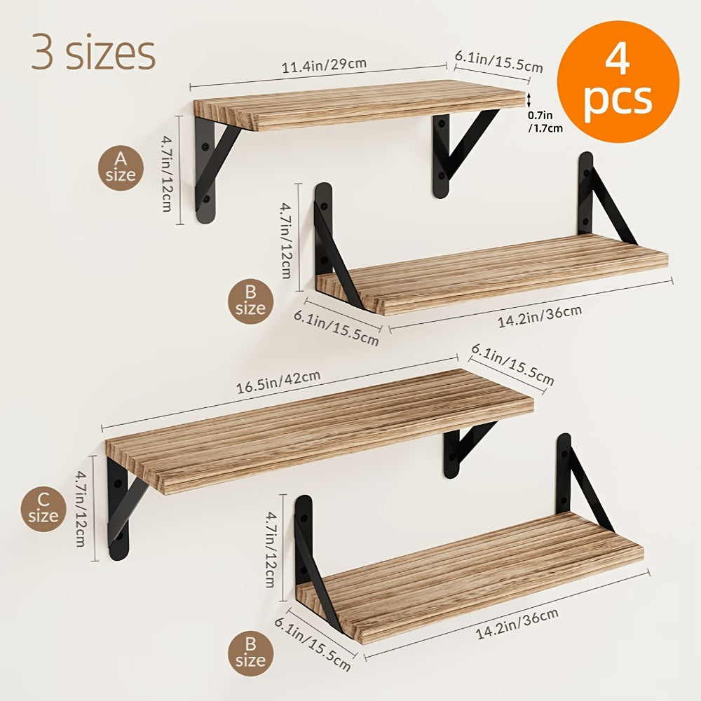 Floating Shelves Wall Mounted 4-Pack, Decorative Wall Shelves for Bedroom, Living Room, Bathroom & Plants
