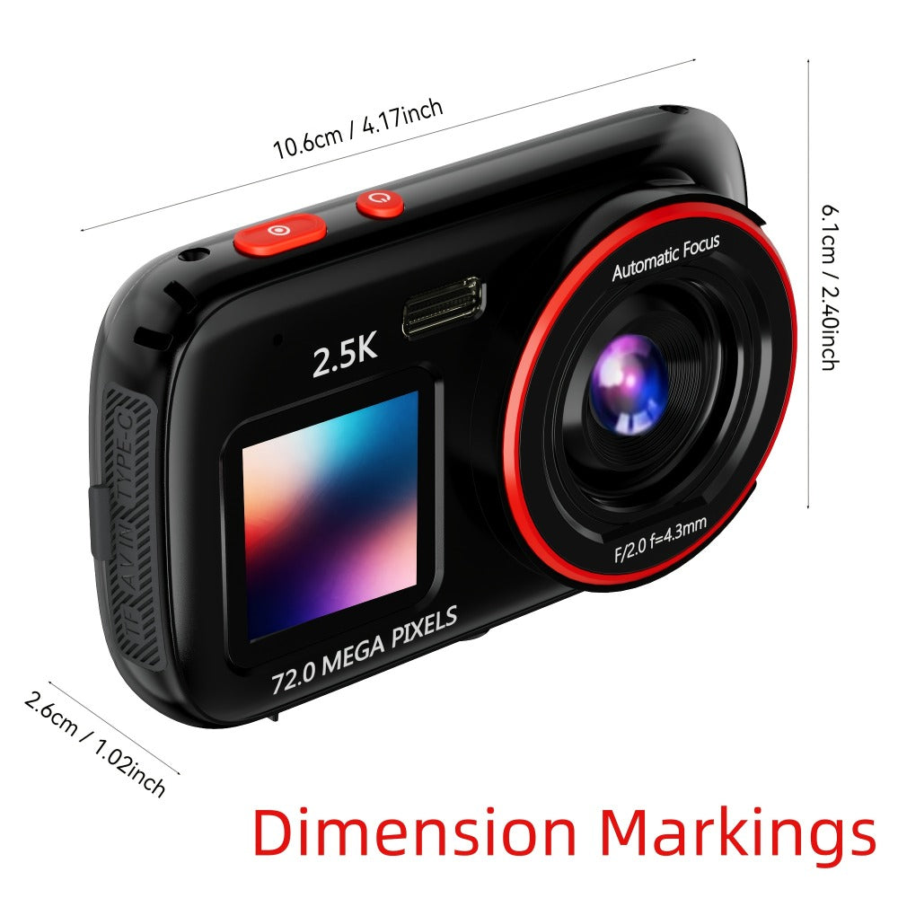 Vintage CCD Digital Camera 72MP 2.5K Vlogging Camera 16X Zoom Auto Focus Dual Screen 32GB Card Retro Compact Camera for Teens Beginners Travel Photography Gift for Girls Boys