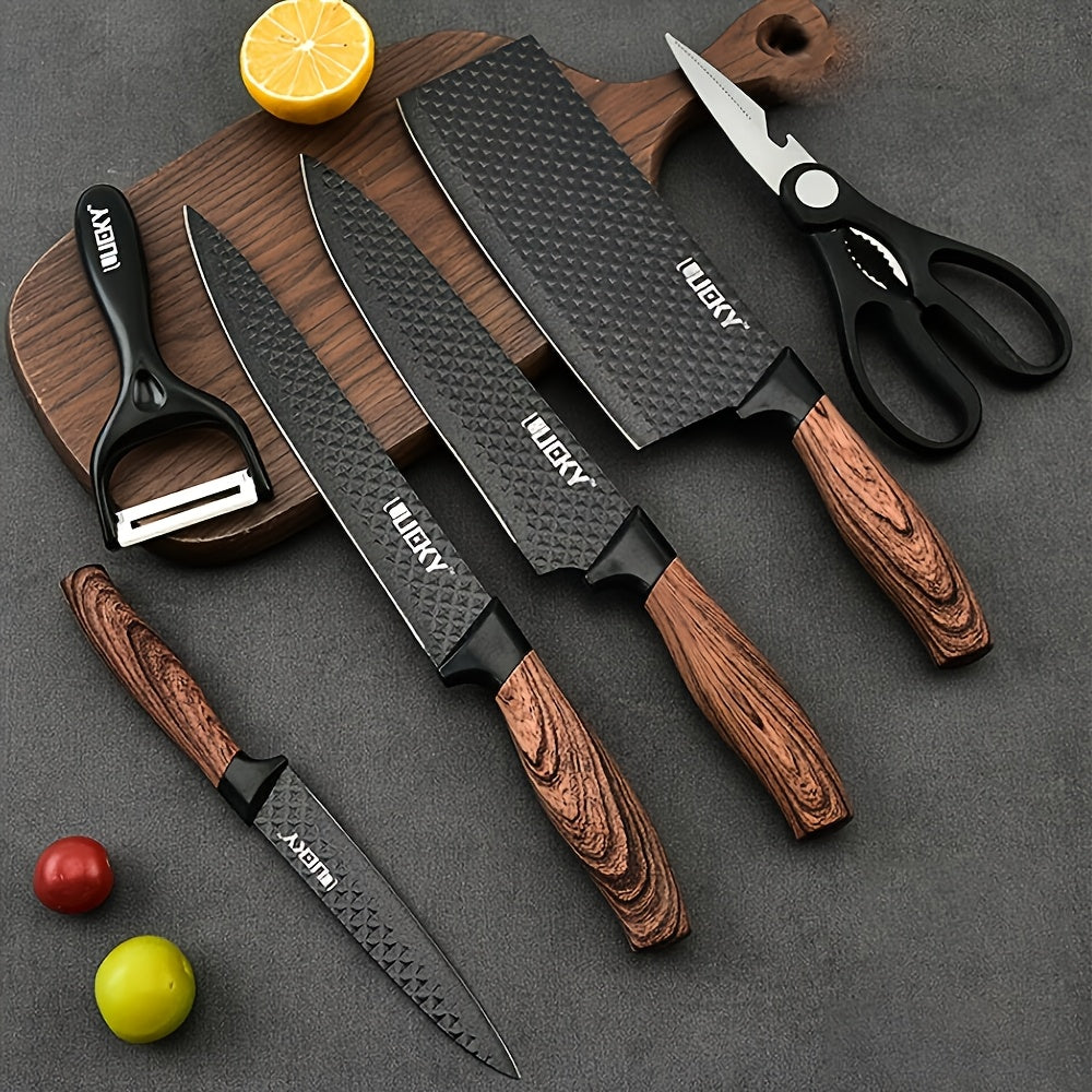 Kitchen Knife Set 6- or 7-Piece High-Carbon Stainless Steel with Wood Handles, Shears and Peeler