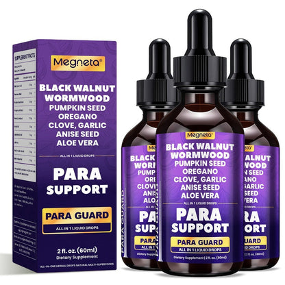 Herbal Supplements with Megneta Label, Black Walnut Clove Garlic Turmeric Pumpkin Seed Oregano Drops