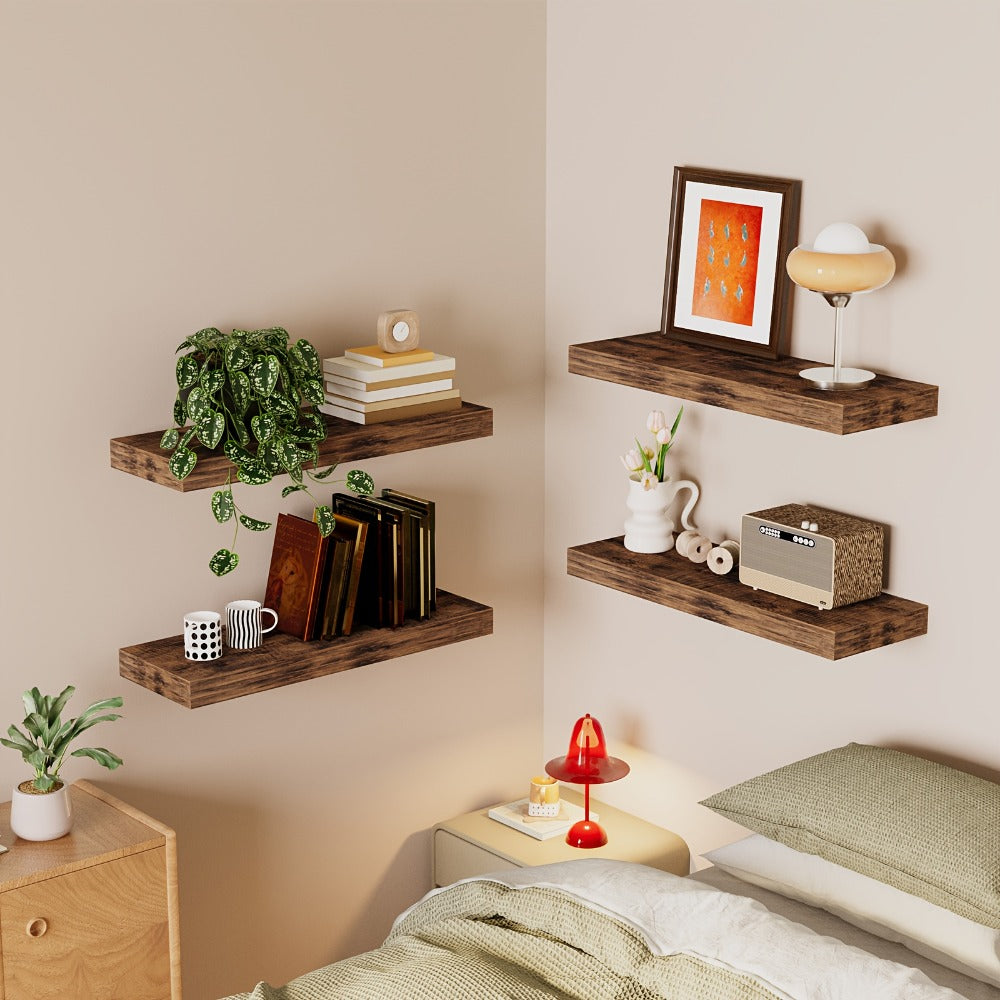 15.8-Inch Floating Wall Shelf Set with Concealed-Style Brackets, Five Finishes and 4- or 8-Piece Options