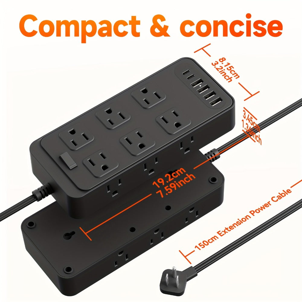 Power Strip 18-in-1 with 12 AC Outlets, 6 USB Ports, Master Switch and 5- or 10-Foot Cord Options