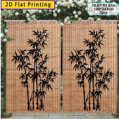 Chinese Bamboo Pattern Blackout Curtain Panels in Three Size and Panel-Count Checkout Options