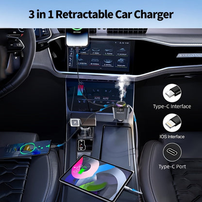 Car Charger with Perfume 3-in-1 Fast Charging AromaRelax Starlight Projector Retractable Cable USB-C & Lightning for iPhone 16 15 14 13 12, Samsung Galaxy Android – Blue Red, Flower Heart Shangri-la Cologne Styles