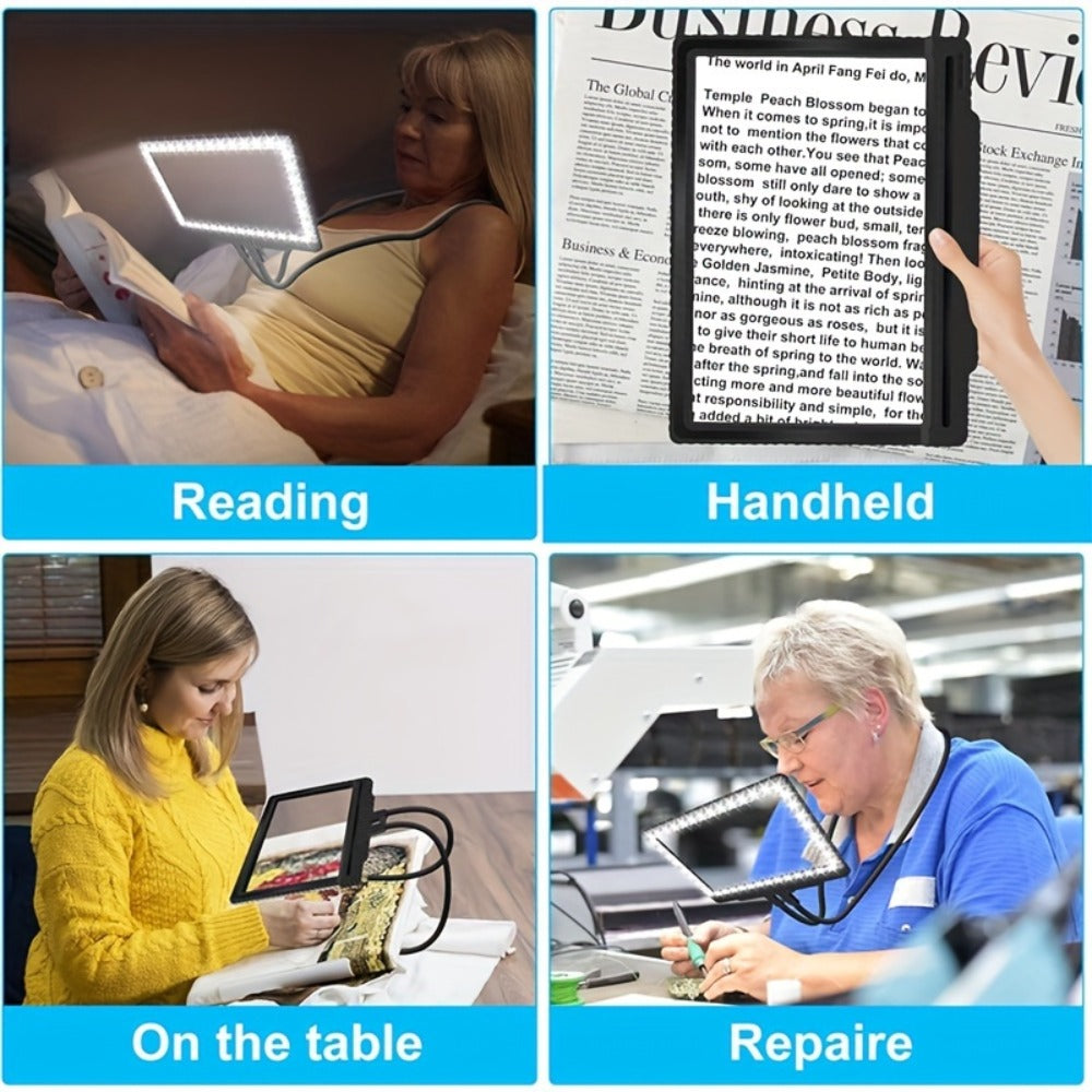 Hands-Free 5X Page Magnifier with 43 LEDs, Flexible Neck Stand and 9.5 x 7.5-Inch Viewing Area