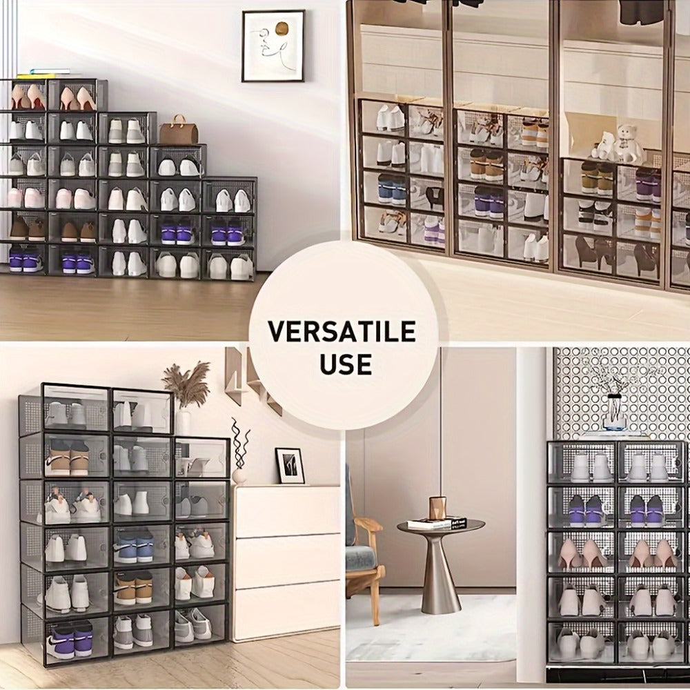 Transparent Stackable Shoe Boxes with Lid – Foldable Clear Sneaker Storage Organizer (6/24pcs)