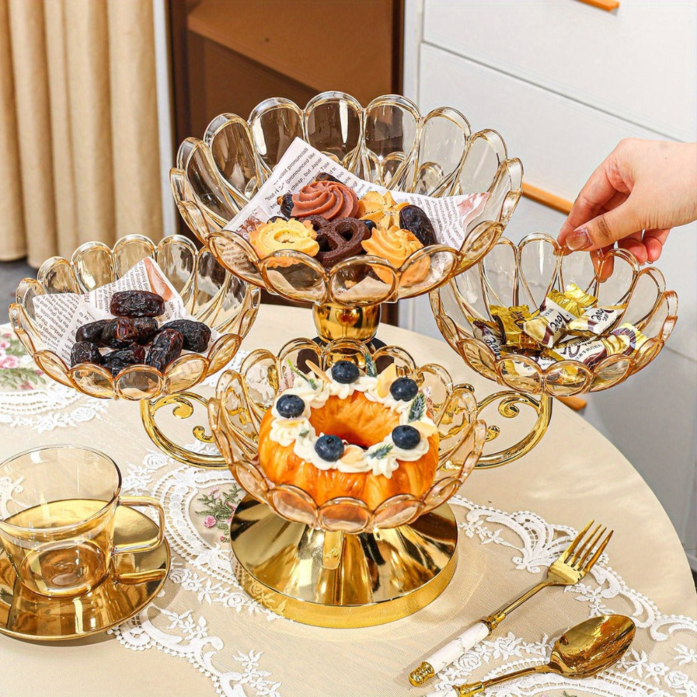 Five-Tier Rotating Fruit Plate Set with Round Multi-Layer Bowls for Snacks, Candy or Dessert Display