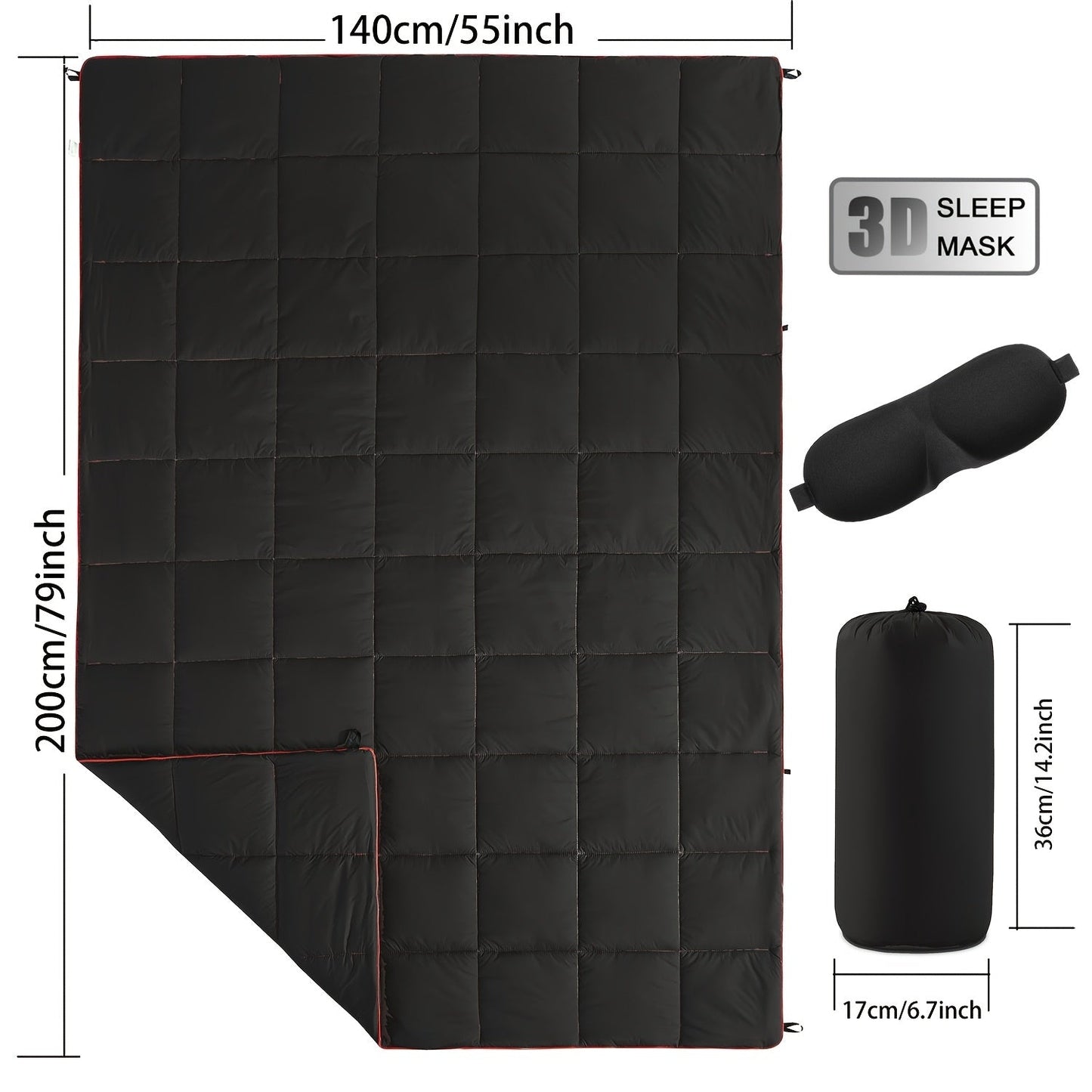 Quilted Camping Blanket in Nine Printed or Solid Designs, Each with Displayed 55 x 79-Inch Size and Roll Bag