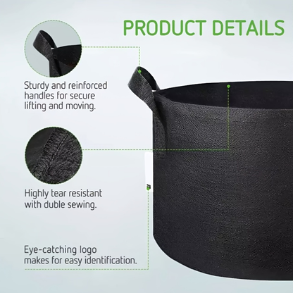 Black 5-Gallon-Labeled Grow Bags with Handles in 10-Pack or 20-Piece Checkout Options for Garden Planting