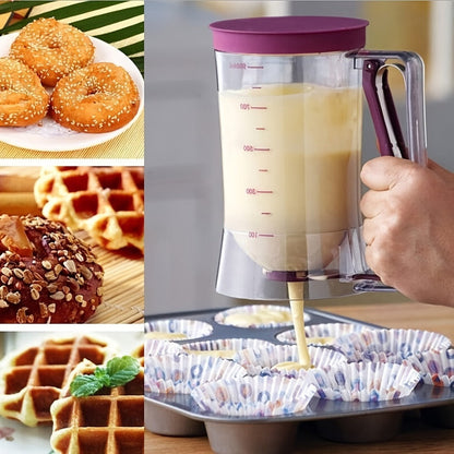 Handheld Pancake Batter Dispenser with Graduated Cup, Bottom Valve and White Cleaning Brush