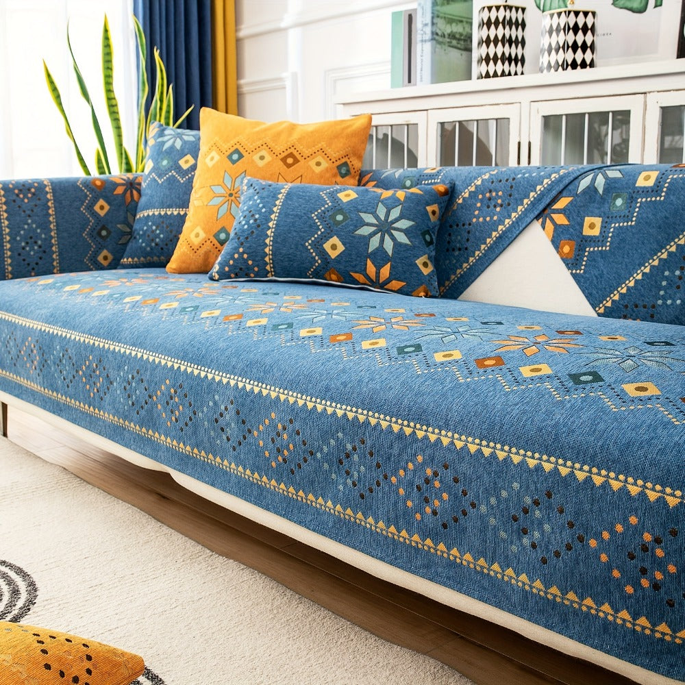 Sofa Cover Bohemian Geometric Panels for 1 to 4 Seats, Armrest or Backrest in Five Color Options