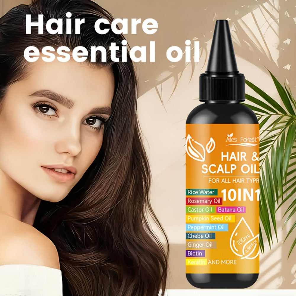 Hair Oil 10-in-1 100ml Pointed-Applicator Bottle with Ginger, Rosemary, Castor, Batana, Rice Water and Biotin