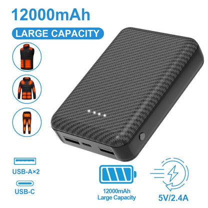 12000mAh Textured Slim Power Bank with 5V/2.4A Marking, USB-C Port and Dual USB-A Output Ports