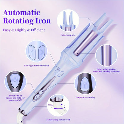 Dual-Slot 32mm Curling Iron with 30-Minute Auto Shutoff, C301 Stand and Purple or Pink Finish