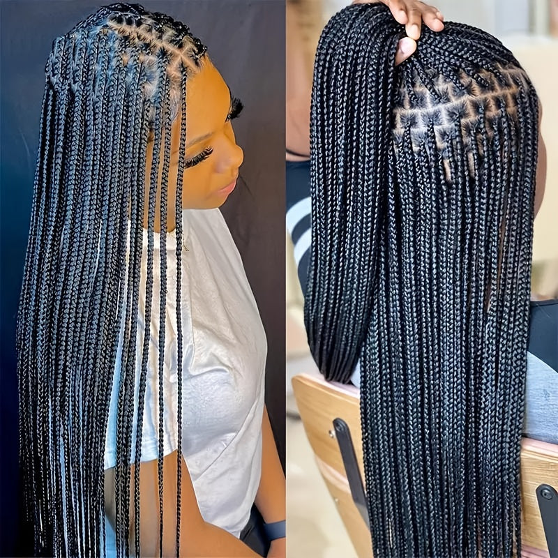Box Braids Wig 360 Full Lace Knotless 30 Inch Natural Hairline High Temperature Fiber | 4 Colors Women Wedding Party Daily Protective Style