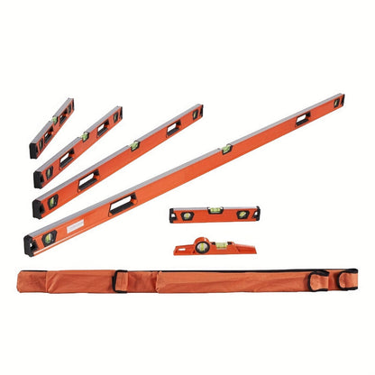 Six-Piece Magnetic-Style Spirit Level Set in 10, 16, 24, 32, 48 and 78 Inch Lengths for Workshop Layout