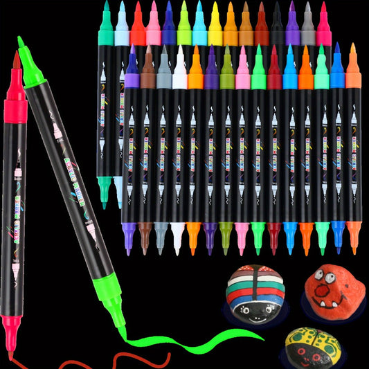Acrylic Paint Markers Brush & Fine Dual Tip 30 48 60 Colors – Opaque Waterproof Paint Pens for Wood Stone Rock Glass Ceramic Canvas Fabric Professional Artists Crafters Gift