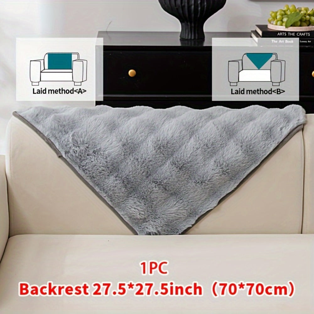 Sofa Cover Thick Faux Rabbit Plush Panels with Anti-Slip Feature for Seat, Armrest, Backrest or Pillowcase
