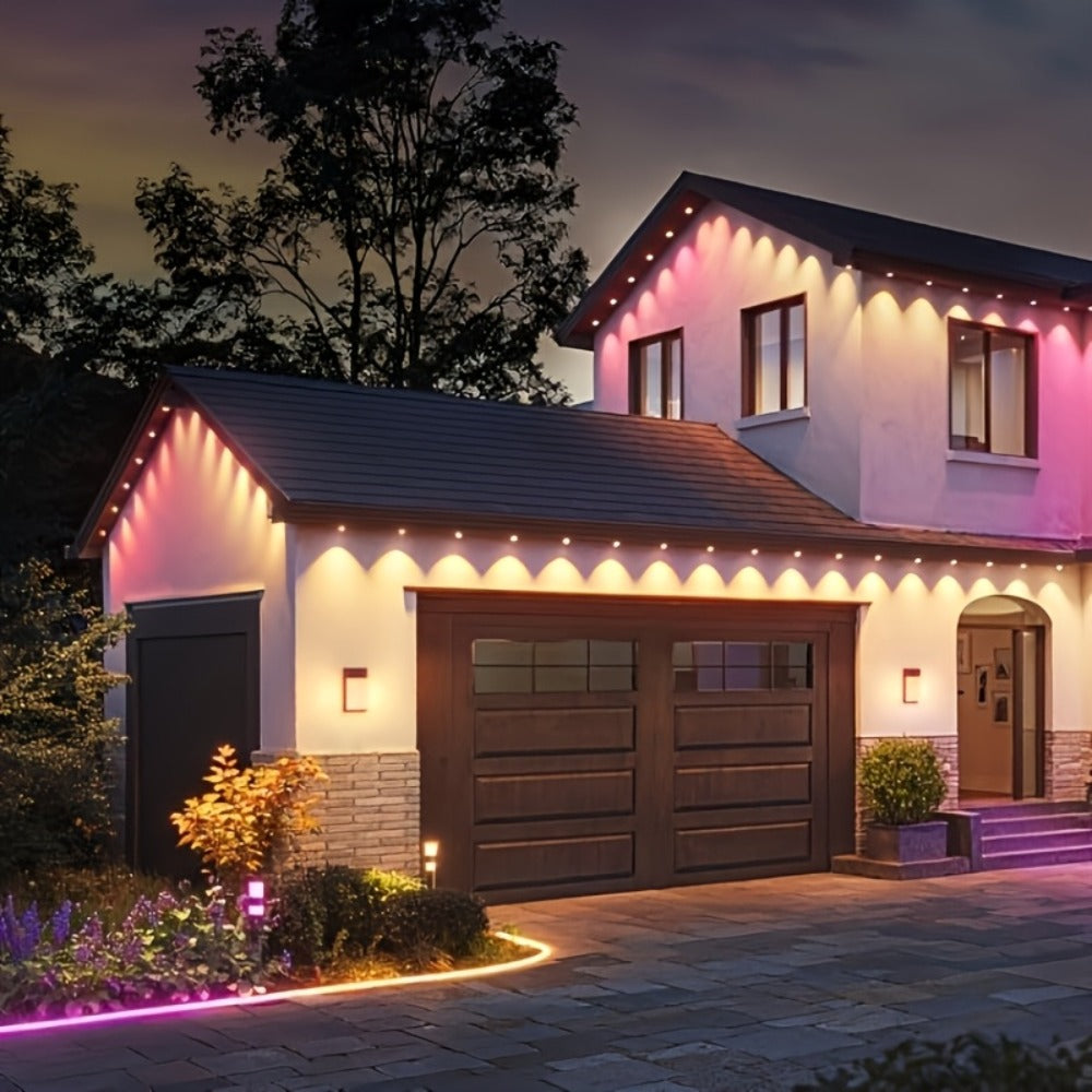 Linked RGB Eave Light Kit from 20ft to 500ft with Plug-In Adapter, App and Handheld Remote