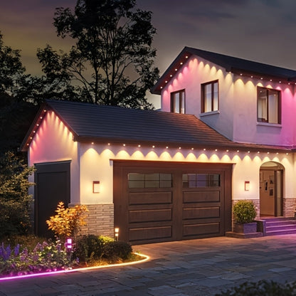 Linked RGB Eave Light Kit from 20ft to 500ft with Plug-In Adapter, App and Handheld Remote