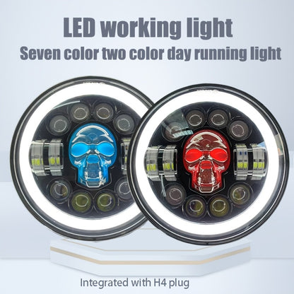 7 Inch Motorcycle LED Headlight Skull Ghost Design - Colorful Demon Eye Round Head Lamp, Custom Car Headlight Modification Front Light for Motorcycle Jeep Truck