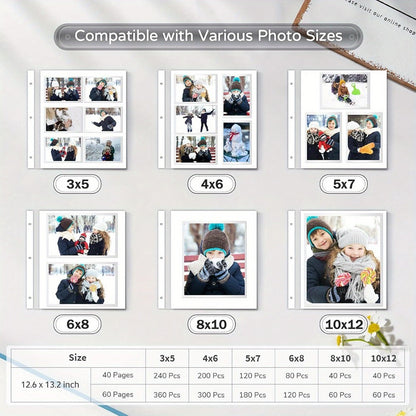 Self-Adhesive Linen Photo Album with 40- or 60-Page Options, Two Cover Sizes, Metal Pen and 12 Colors
