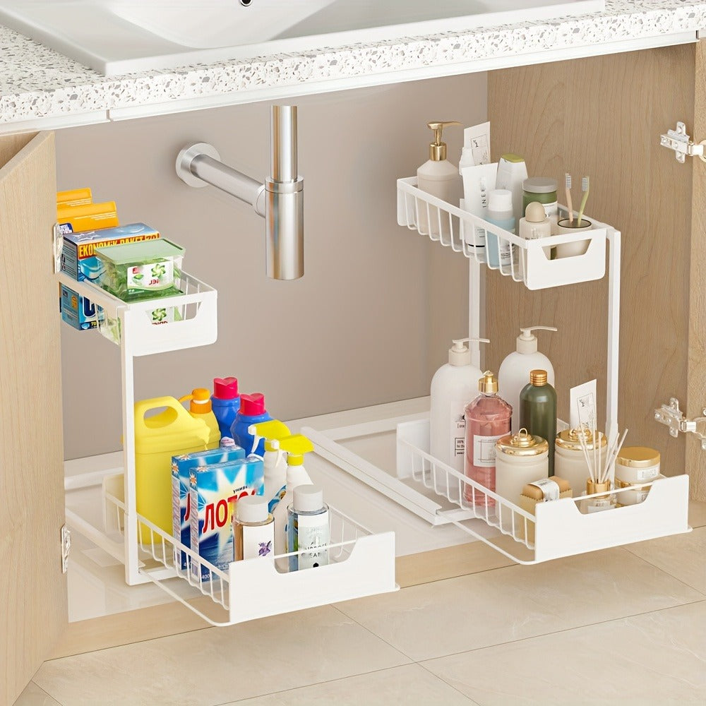 Two-Tier Sliding Under-Sink Organizer in Black, White or Gray with One- or Two-Pack Options