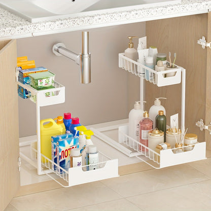 Two-Tier Sliding Under-Sink Organizer in Black, White or Gray with One- or Two-Pack Options