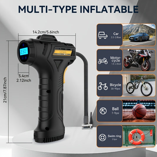 Portable Tire Inflator Air Compressor 150 PSI Cordless with Auto-Shutoff Digital Pressure Gauge LED Light Wireless USB Charging for Car Motorcycle Bike Ball