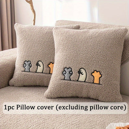 Sofa Cover Thick Plush Shearling Panels with Animal and Bone Embroidery and Non-Slip Feature for 2 to 4 Seats