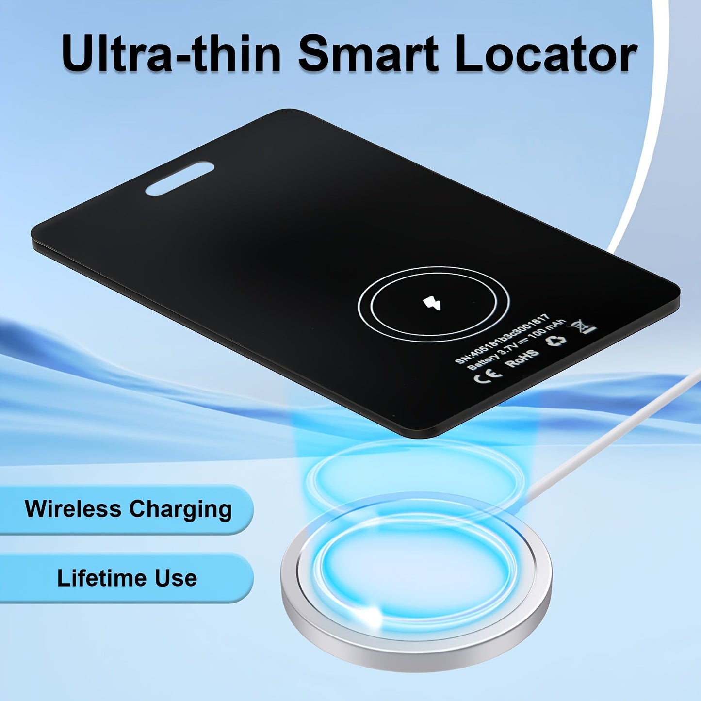 Apple Find My Wallet Tracker Card – Ultra-Thin Rechargeable Bluetooth Tracker | 105dB Alert, Wireless Qi Charging, Left-Behind Alerts & Siri Support