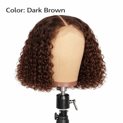Synthetic Wig 14-Inch Deep-Wave Curly Bob with Glueless Rose Net Cap in Four Colors for Daily Style