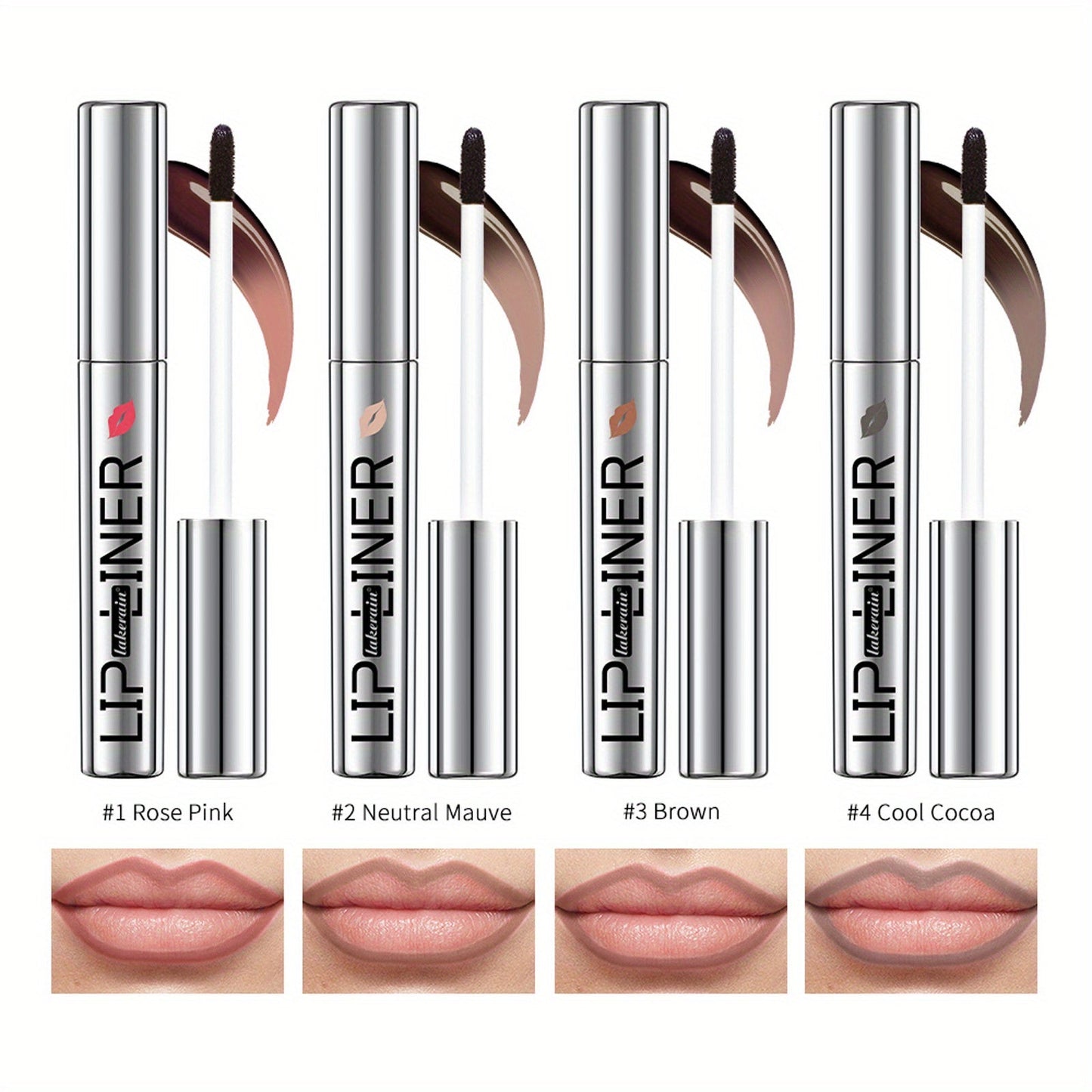 Four-Color Two-in-One Lip Stain Pen Set with Liner Tip and Matte Finish for Daily Makeup Looks