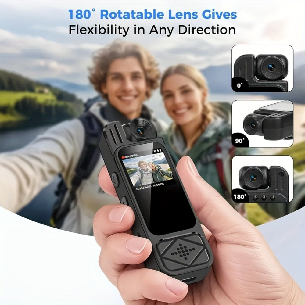1080P Body Camera 180° Rotating Lens Portable Handheld Camcorder, USB Rechargeable, Compact Video Recorder for Vlogging Travel Meetings Celebrations, Gift for Kids Adults