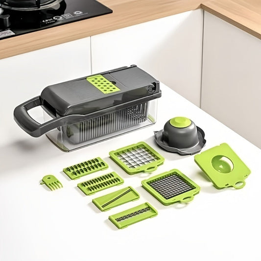 14-in-1 Vegetable Chopper & Food Dicer | Stainless Steel Blades, Large Capacity Collector, Egg Separator, Easy Clean – Manual Kitchen Slicer Grater