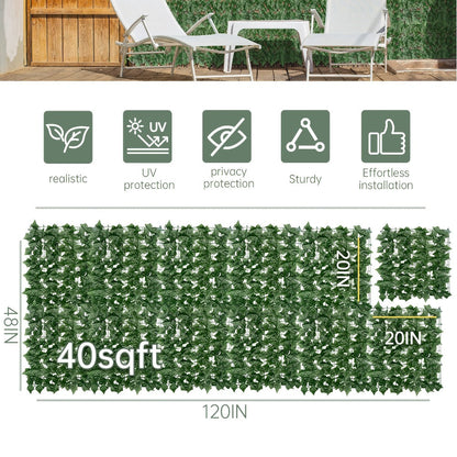 Artificial Ivy Privacy Fence Screen in 13 Size Options with Cuttable Green Leaf Panels for Patio or Balcony