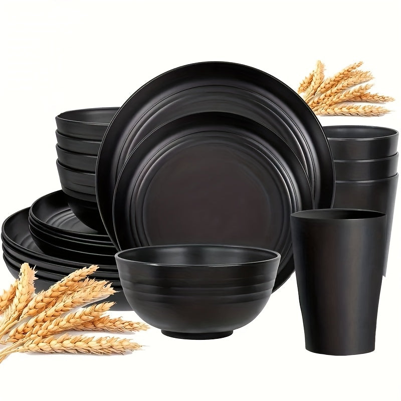 Wheat Straw Dinnerware Set 16 or 32 Piece – Plates & Bowls for 4 or 8 People, Microwave & Dishwasher Safe Plastic Dish Set, Lightweight Colorful Tableware for Home, Party & Holiday