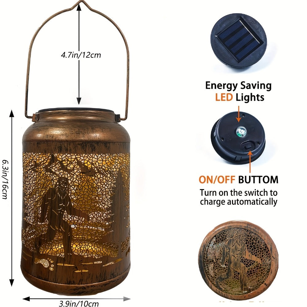 Solar Outdoor Lights Bigfoot Metal Hanging Lantern with IP65 Rating and Warm Pattern Projection