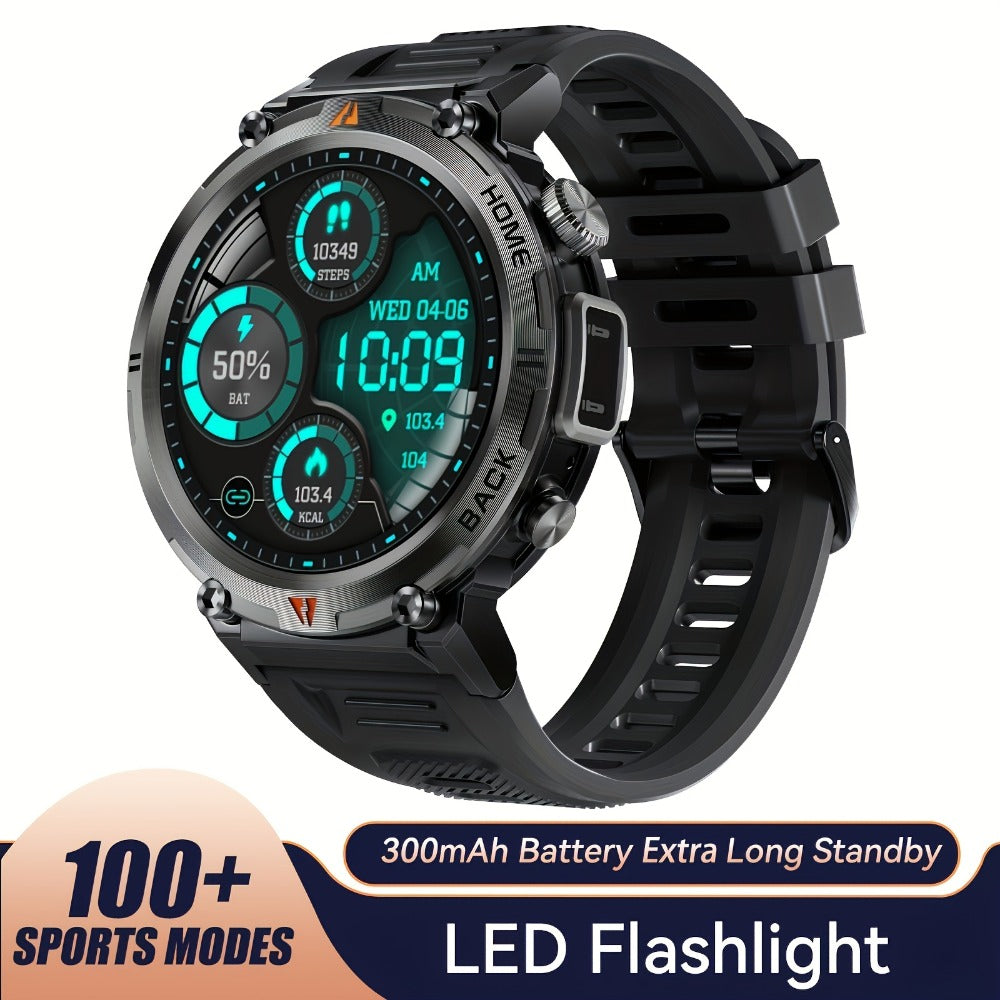 Smartwatch for Men 1.45 Inch Tactical Watch with LED Lighting and Bluetooth 5.2 Calling in Two Strap Styles