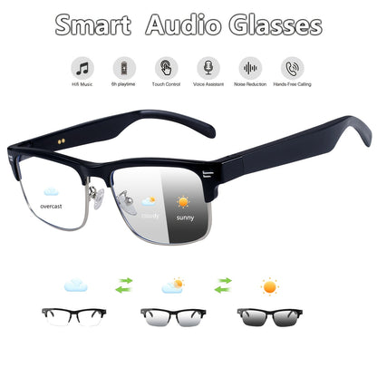 Photochromic Smart Audio Glasses – Auto-Tinting Sunglasses with Built-in Speaker & Mic, HD Voice Calls, Hi-Fi Music, Anti-Blue Light – for Sports, Driving & Daily Wear