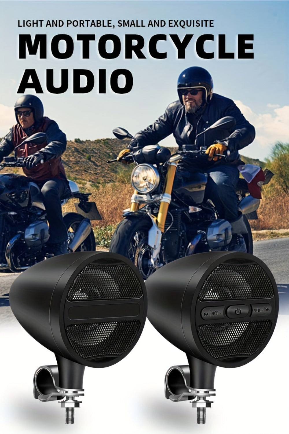 Motorcycle Handlebar Speaker 12V Stereo Audio System with MP3 USB FM Radio Handlebar Mount for Off-Road Dirt Bike ATV Cruiser Waterproof Music Player Black
